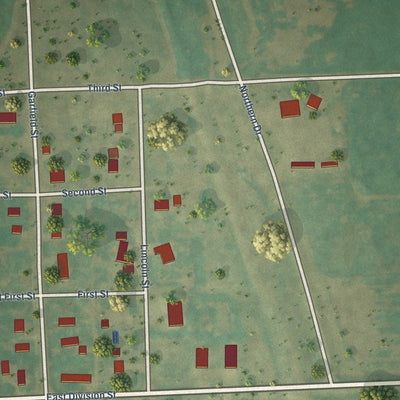 Close-up of the map of Bathgate, North Dakota print showing street and building detail