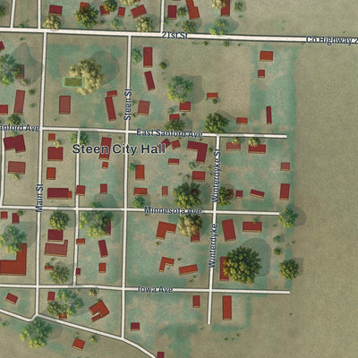 Close-up of the map of Steen, Minnesota print showing street and building detail
