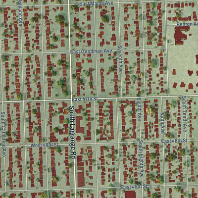 Close-up of the map of La Grange, Illinois print showing street and building detail