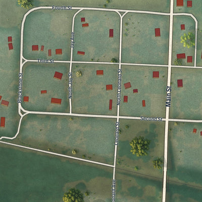 Close-up of the map of Mount Leonard, Missouri print showing street and building detail