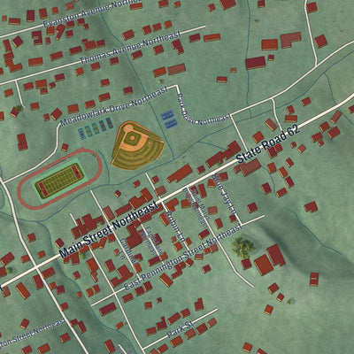 Close-up of the map of Lanesville, Indiana print showing street and building detail