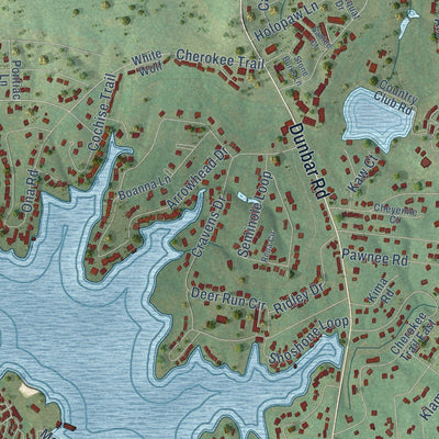 Close-up of the map of Lake Tansi, Tennessee print showing street and building detail
