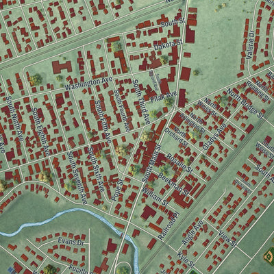 Close-up of the map of Manville, New Jersey print showing street and building detail