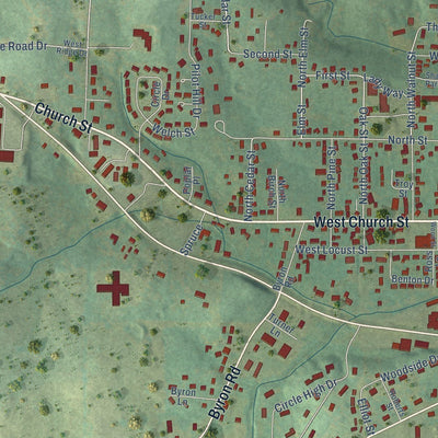 Close-up of the map of Salem, Arkansas print showing street and building detail