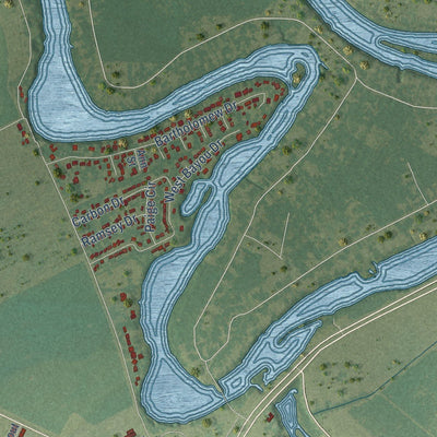 Close-up of the map of Sterlington, Louisiana print showing street and building detail