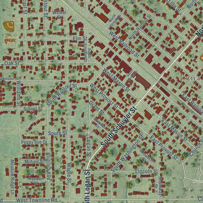 Close-up of the map of Lena, Illinois print showing street and building detail