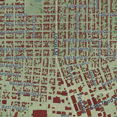 Close-up of the map of Sterling, Illinois print showing street and building detail