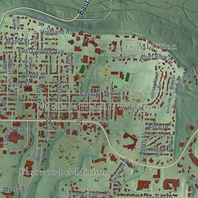 Close-up of the map of Batesville, Arkansas print showing street and building detail