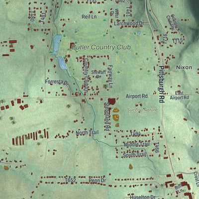 Close-up of the map of Penn, Butler County, Pennsylvania print showing street and building detail