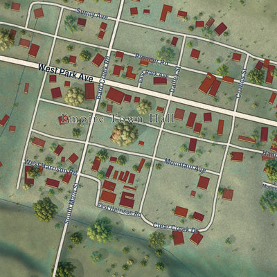 Close-up of the map of Empire, Colorado print showing street and building detail