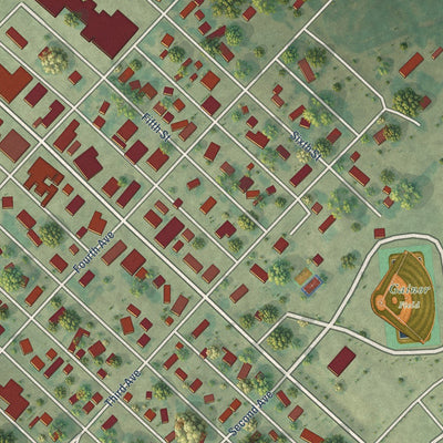 Close-up of the map of Milnor, North Dakota print showing street and building detail