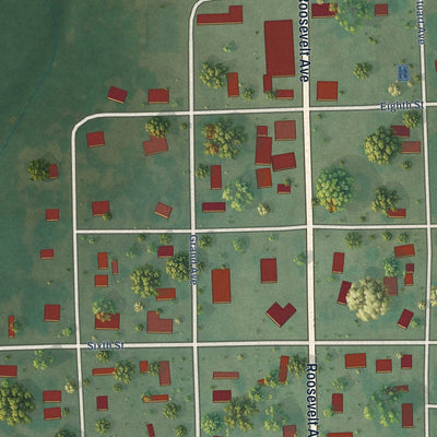 Close-up of the map of Stuart, Oklahoma print showing street and building detail