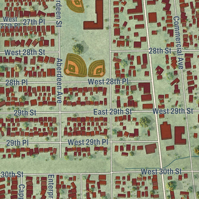 Close-up of the map of South Chicago Heights, Illinois print showing street and building detail