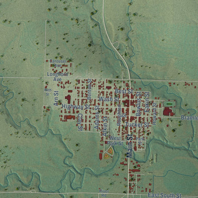Close-up of the map of Jetmore, Kansas print showing street and building detail