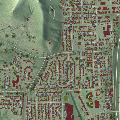 Close-up of the map of La Crescent, Minnesota print showing street and building detail