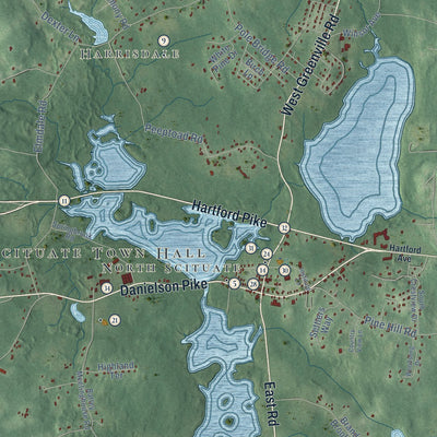 Close-up of the map of Scituate, Rhode Island print showing street and building detail