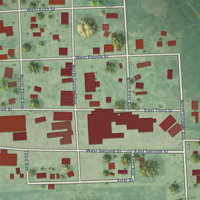 Close-up of the map of Revillo, South Dakota print showing street and building detail