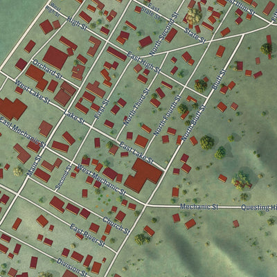 Close-up of the map of Chandlerville, Illinois print showing street and building detail