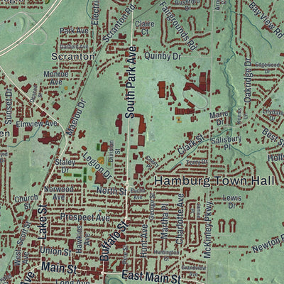 Close-up of the map of the Town of Hamburg, New York print showing street and building detail