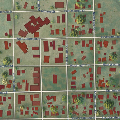 Close-up of the map of Greenview, Illinois print showing street and building detail