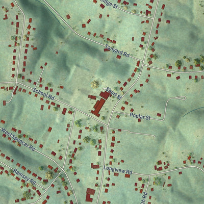 Close-up of the map of Hurt, Virginia print showing street and building detail