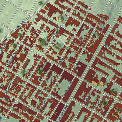Close-up of the map of West New York, New Jersey print showing street and building detail