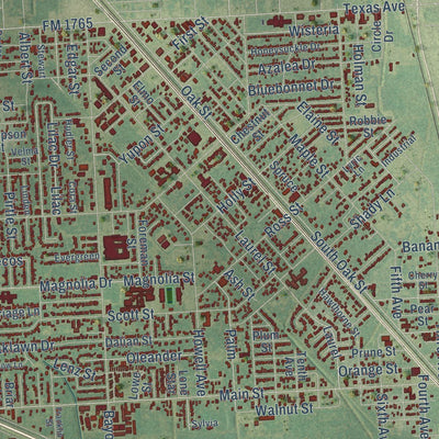 Close-up of the map of La Marque, Texas print showing street and building detail