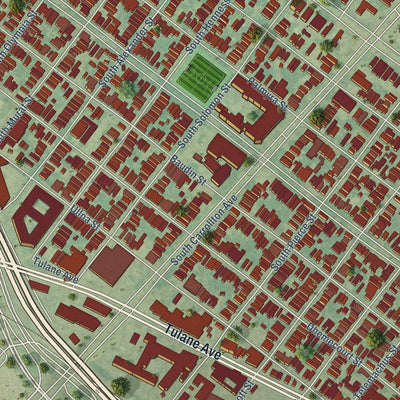 Close-up of the map of Mid-City, Louisiana print showing street and building detail
