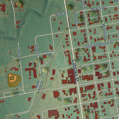 Close-up of the map of Apache, Oklahoma print showing street and building detail