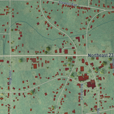Close-up of the map of Nicoma Park, Oklahoma print showing street and building detail