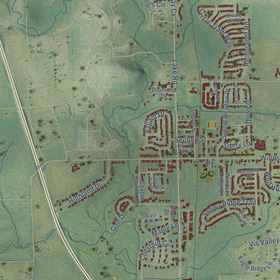 Close-up of the map of Windsor, Wisconsin print showing street and building detail