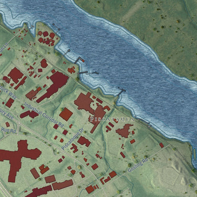 Close-up of the map of Newington, New Hampshire print showing street and building detail