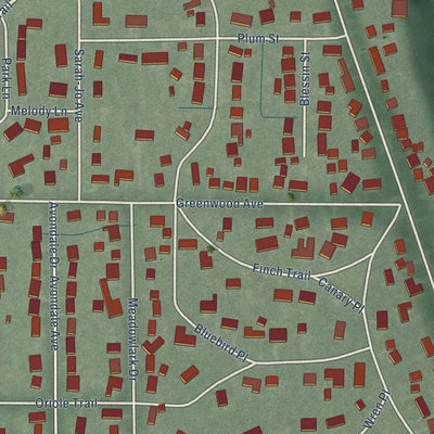 Close-up of the map of Trail Creek, Indiana print showing street and building detail