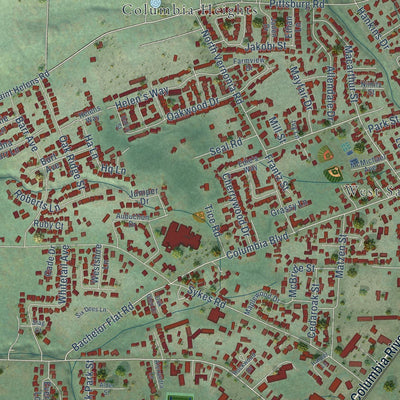 Close-up of the map of St. Helens, Oregon print showing street and building detail