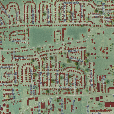 Close-up of the map of St. Martin, Mississippi print showing street and building detail