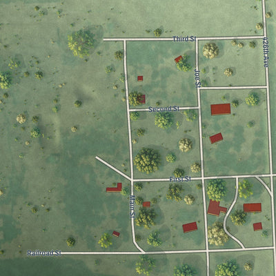 Close-up of the map of Farmer, South Dakota print showing street and building detail