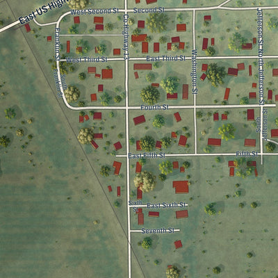 Close-up of the map of Smithboro, Illinois print showing street and building detail