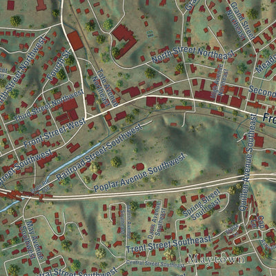Close-up of the map of Coeburn, Virginia print showing street and building detail