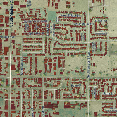 Close-up of the map of Kerman, California print showing street and building detail