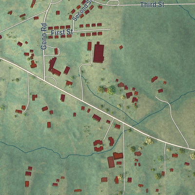 Close-up of the map of Jumpertown, Mississippi print showing street and building detail
