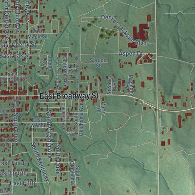 Close-up of the map of Drumright, Oklahoma print showing street and building detail