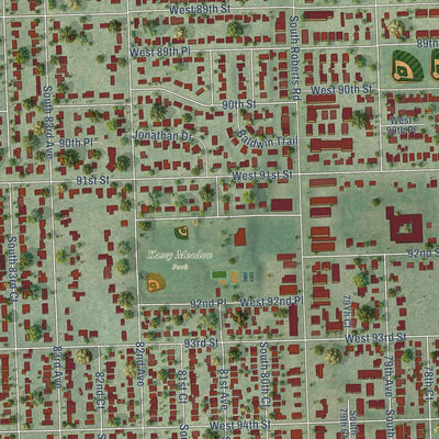Close-up of the map of Hickory Hills, Illinois print showing street and building detail