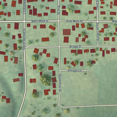 Close-up of the map of Fieldon, Illinois print showing street and building detail