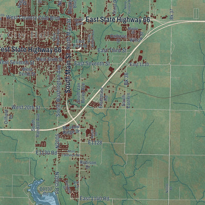 Close-up of the map of Elk City, Oklahoma print showing street and building detail