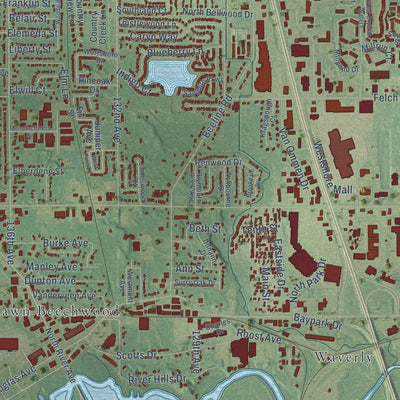 Close-up of the map of Holland, Ottawa County, Michigan print showing street and building detail