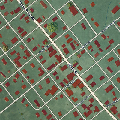Close-up of the map of Monroe City, Indiana print showing street and building detail