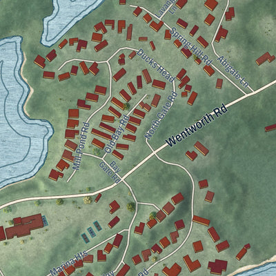 Close-up of the map of New Castle, New Hampshire print showing street and building detail