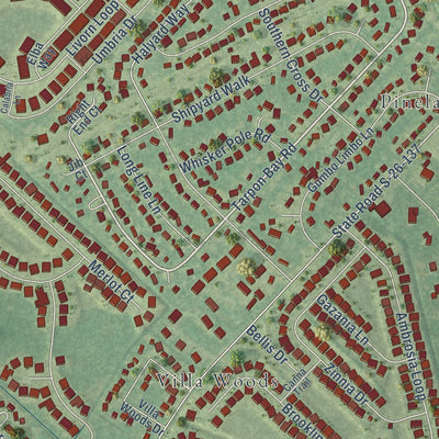Close-up of the map of Forestbrook, South Carolina print showing street and building detail