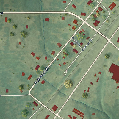 Close-up of the map of Grayson, Louisiana print showing street and building detail
