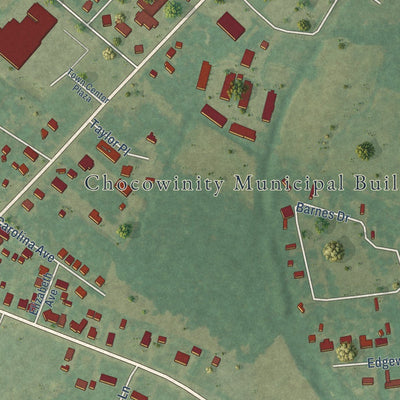 Close-up of the map of Chocowinity, North Carolina print showing street and building detail